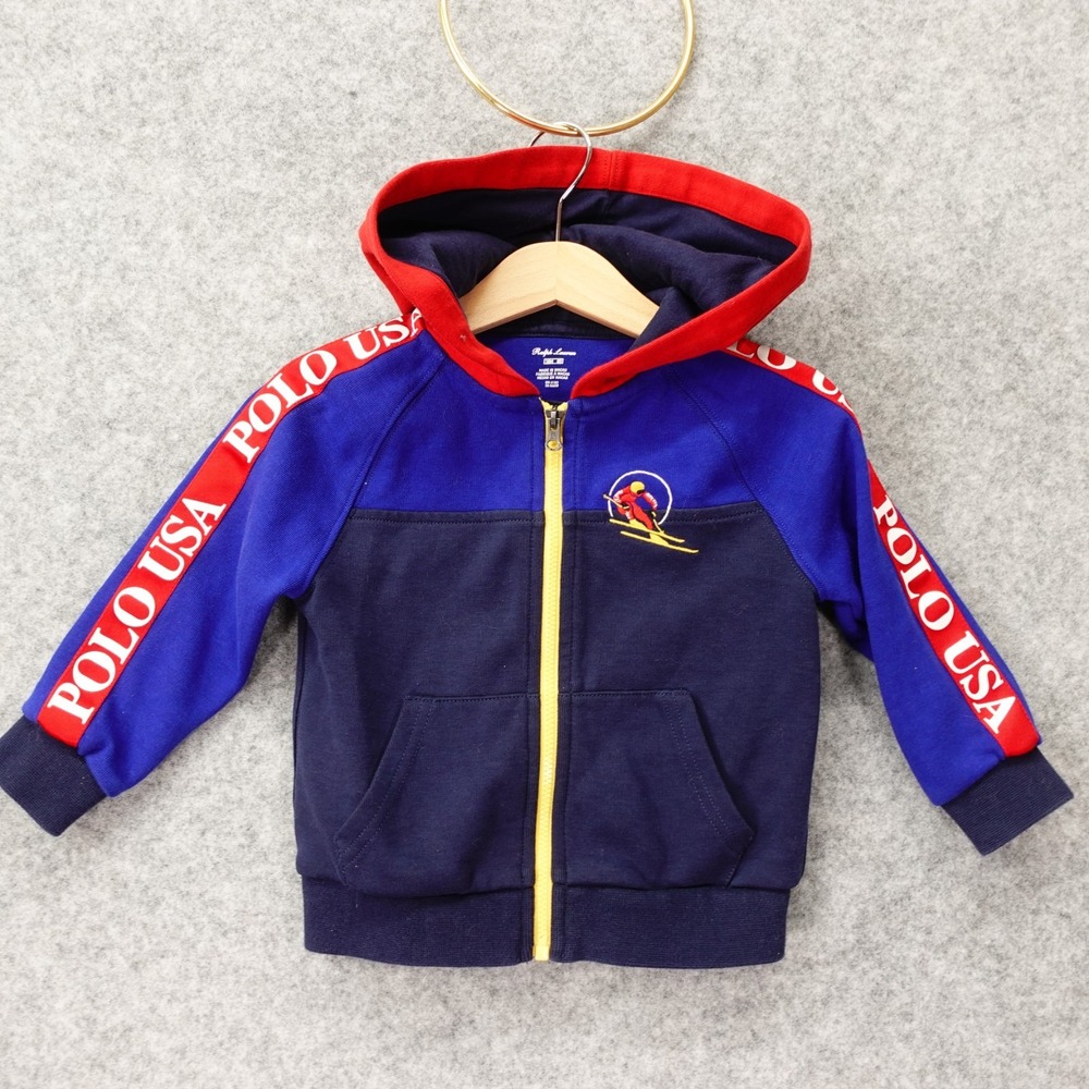 Ralph Lauren Polo USA Ski Hoodie Jacket Toddler 18 M 85 Navy Blue‎ Colorblock RL